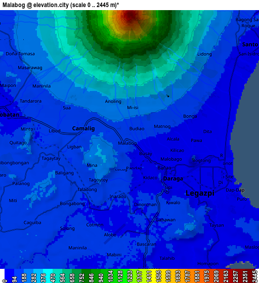 Zoom OUT 2x Malabog, Philippines elevation map