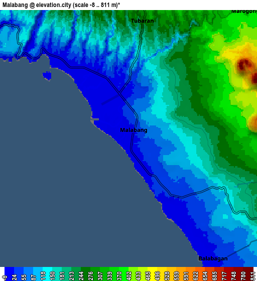 Zoom OUT 2x Malabang, Philippines elevation map