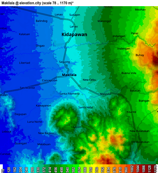 Zoom OUT 2x Makilala, Philippines elevation map