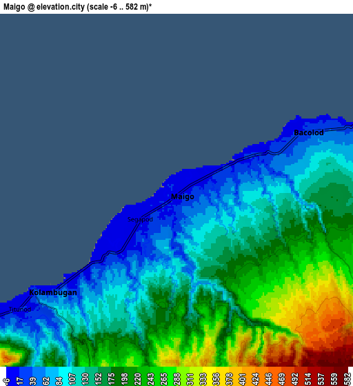 Zoom OUT 2x Maigo, Philippines elevation map