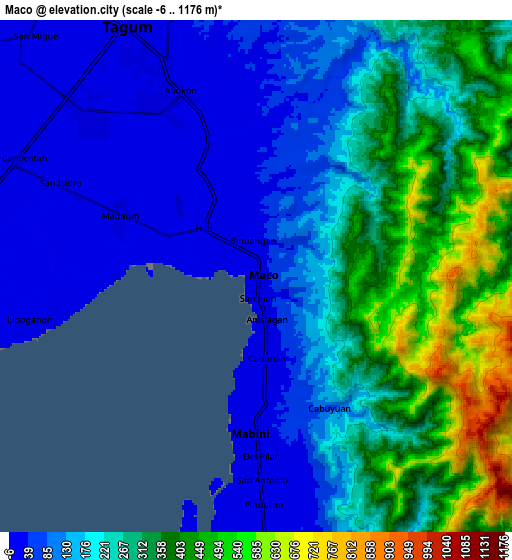 Zoom OUT 2x Maco, Philippines elevation map