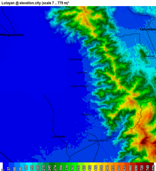 Zoom OUT 2x Lutayan, Philippines elevation map