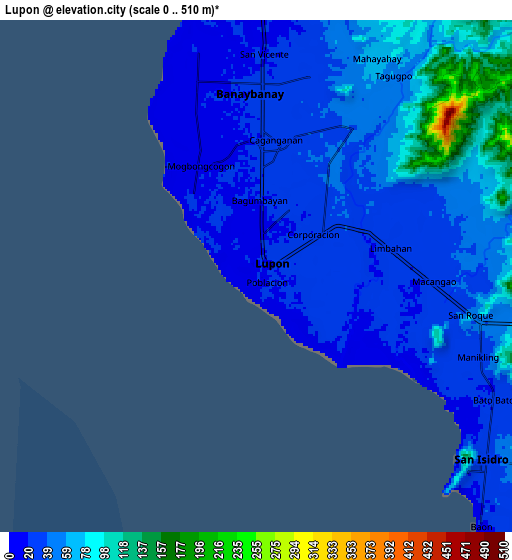 Zoom OUT 2x Lupon, Philippines elevation map