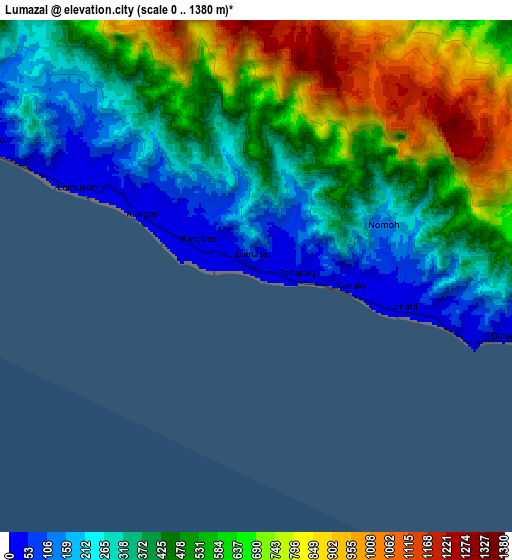 Zoom OUT 2x Lumazal, Philippines elevation map