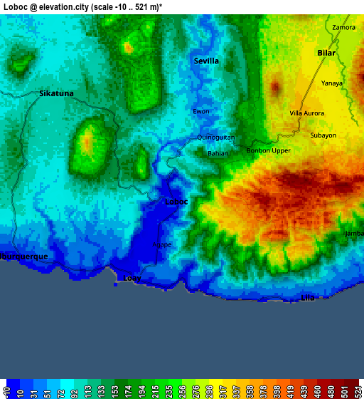 Zoom OUT 2x Loboc, Philippines elevation map