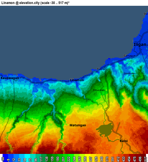 Zoom OUT 2x Linamon, Philippines elevation map