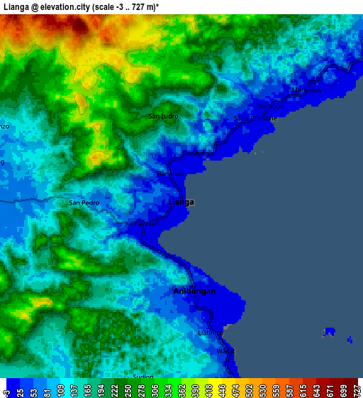 Zoom OUT 2x Lianga, Philippines elevation map