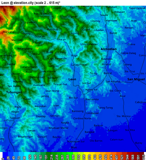 Zoom OUT 2x Leon, Philippines elevation map