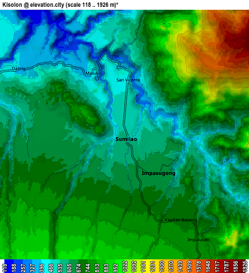 Zoom OUT 2x Kisolon, Philippines elevation map