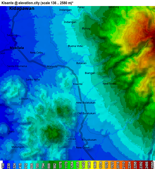 Zoom OUT 2x Kisante, Philippines elevation map