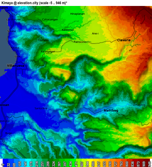 Zoom OUT 2x Kimaya, Philippines elevation map