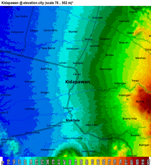 Zoom OUT 2x Kidapawan, Philippines elevation map