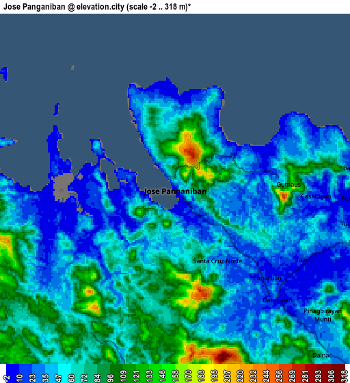 Zoom OUT 2x Jose Pañganiban, Philippines elevation map