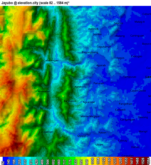 Zoom OUT 2x Jayubó, Philippines elevation map