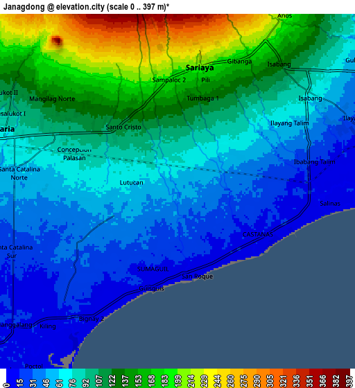 Zoom OUT 2x Janagdong, Philippines elevation map