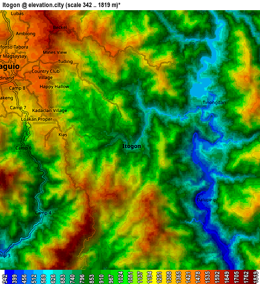 Zoom OUT 2x Itogon, Philippines elevation map