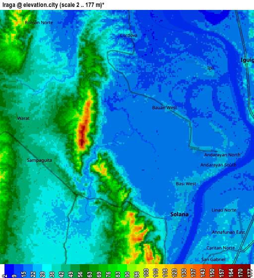 Zoom OUT 2x Iraga, Philippines elevation map