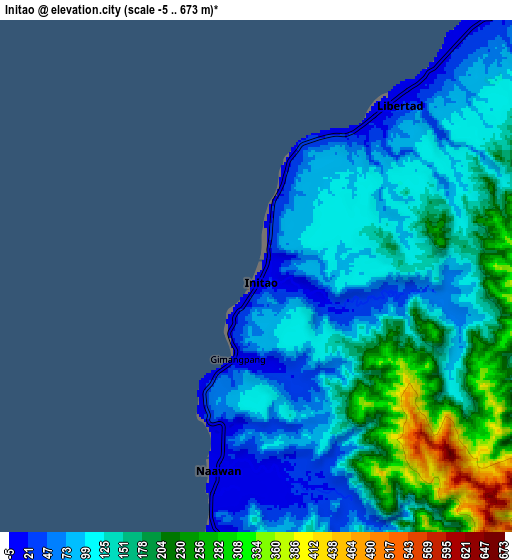 Zoom OUT 2x Initao, Philippines elevation map