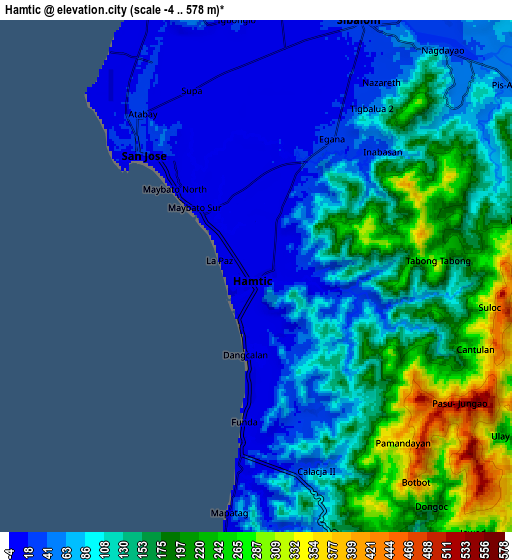 Zoom OUT 2x Hamtic, Philippines elevation map