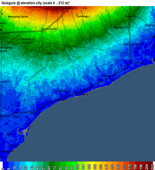 Zoom OUT 2x Guisguis, Philippines elevation map