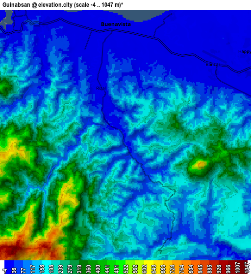 Zoom OUT 2x Guinabsan, Philippines elevation map