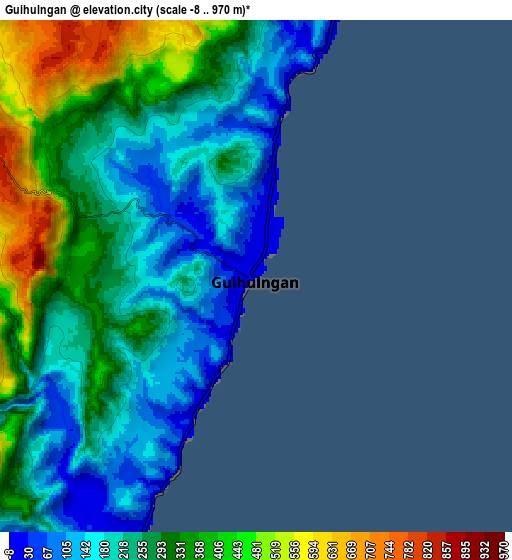 Zoom OUT 2x Guihulñgan, Philippines elevation map