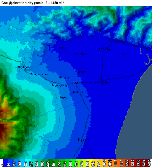 Zoom OUT 2x Goa, Philippines elevation map