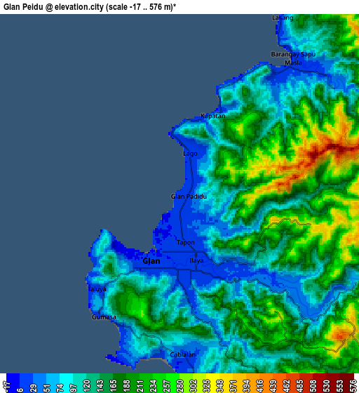 Zoom OUT 2x Glan Peidu, Philippines elevation map