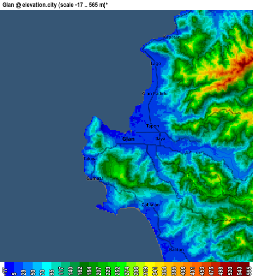 Zoom OUT 2x Glan, Philippines elevation map