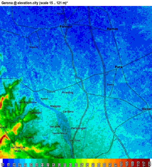 Zoom OUT 2x Gerona, Philippines elevation map