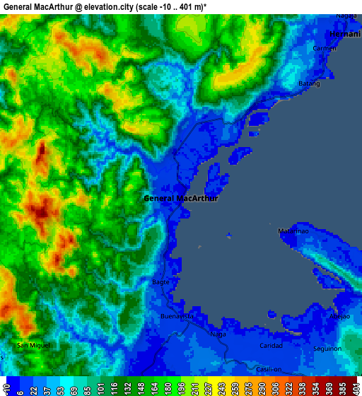 Zoom OUT 2x General MacArthur, Philippines elevation map