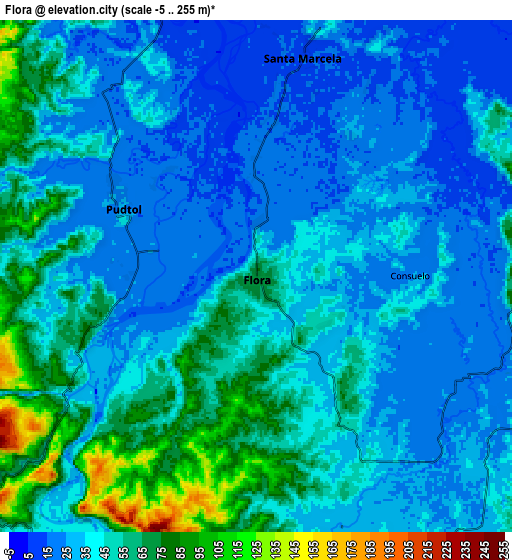 Zoom OUT 2x Flora, Philippines elevation map