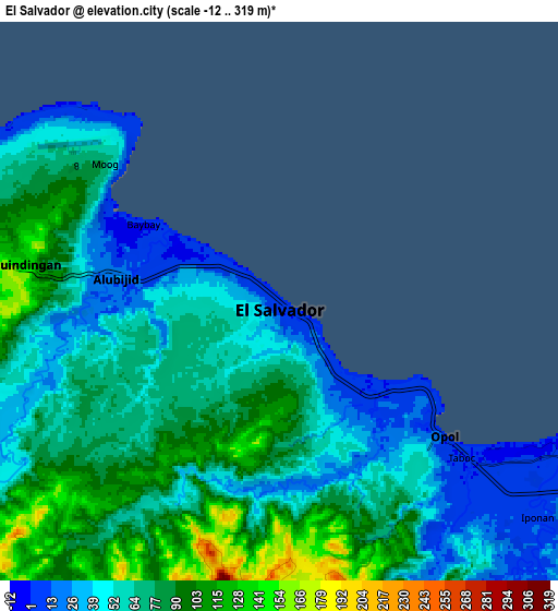 Zoom OUT 2x El Salvador, Philippines elevation map