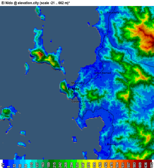 Zoom OUT 2x El Nido, Philippines elevation map