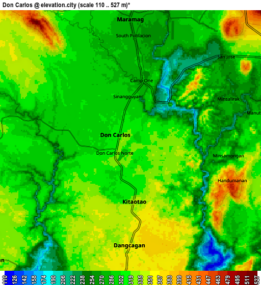 Zoom OUT 2x Don Carlos, Philippines elevation map