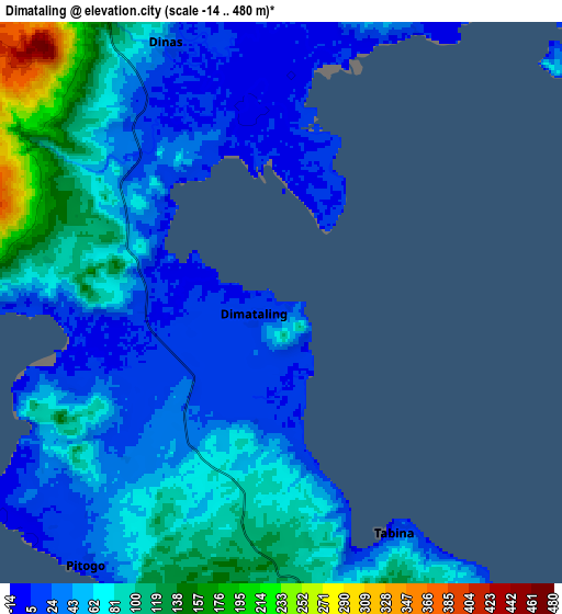 Zoom OUT 2x Dimataling, Philippines elevation map