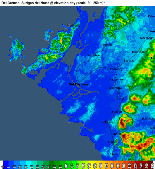 Zoom OUT 2x Del Carmen, Surigao del Norte, Philippines elevation map