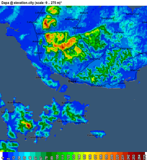 Zoom OUT 2x Dapa, Philippines elevation map