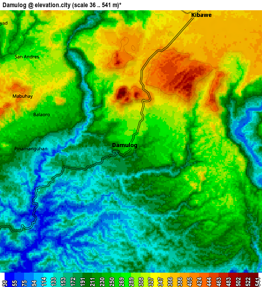 Zoom OUT 2x Damulog, Philippines elevation map