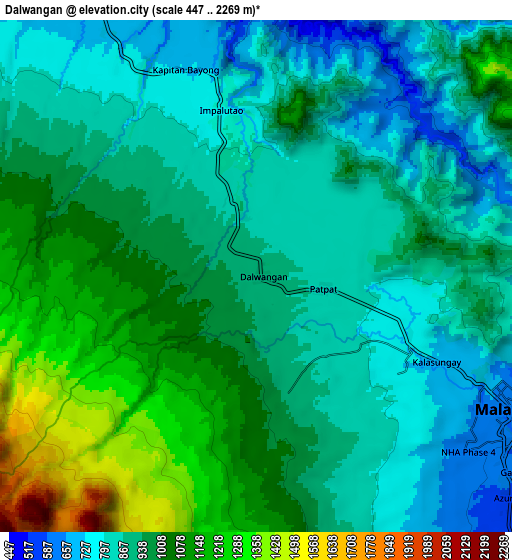 Zoom OUT 2x Dalwangan, Philippines elevation map