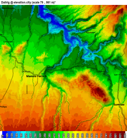 Zoom OUT 2x Dalirig, Philippines elevation map