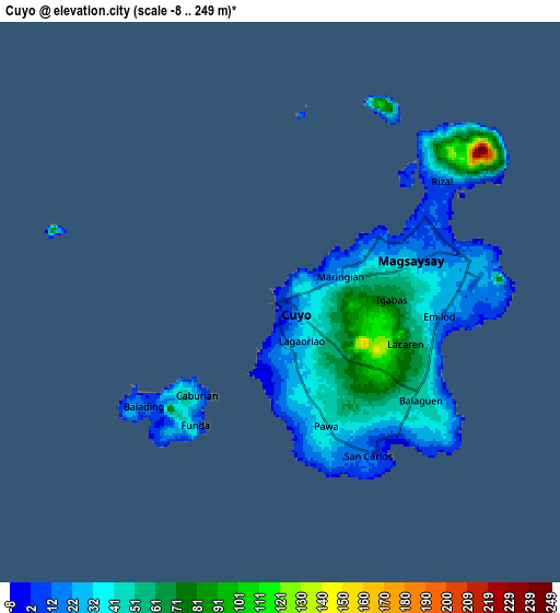 Zoom OUT 2x Cuyo, Philippines elevation map