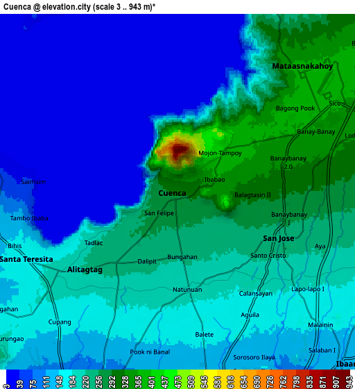 Zoom OUT 2x Cuenca, Philippines elevation map