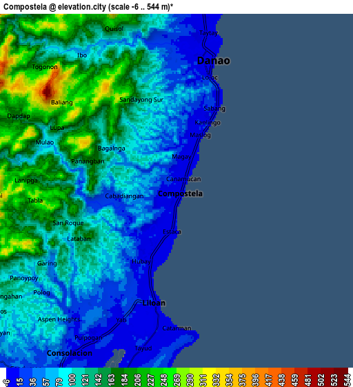 Zoom OUT 2x Compostela, Philippines elevation map