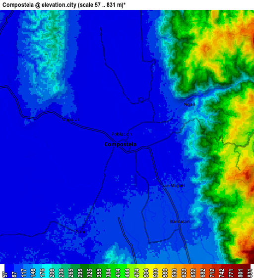 Zoom OUT 2x Compostela, Philippines elevation map