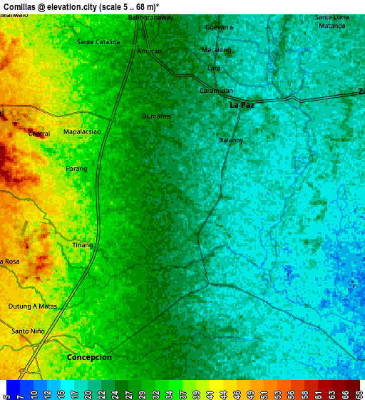 Zoom OUT 2x Comillas, Philippines elevation map