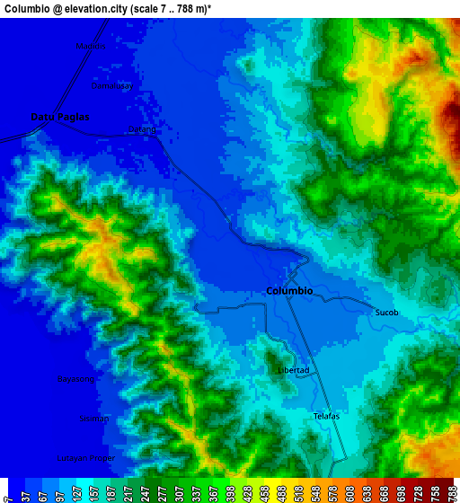 Zoom OUT 2x Columbio, Philippines elevation map