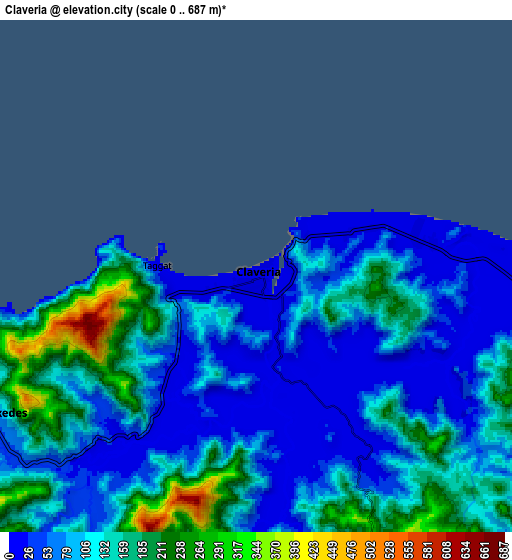 Zoom OUT 2x Claveria, Philippines elevation map