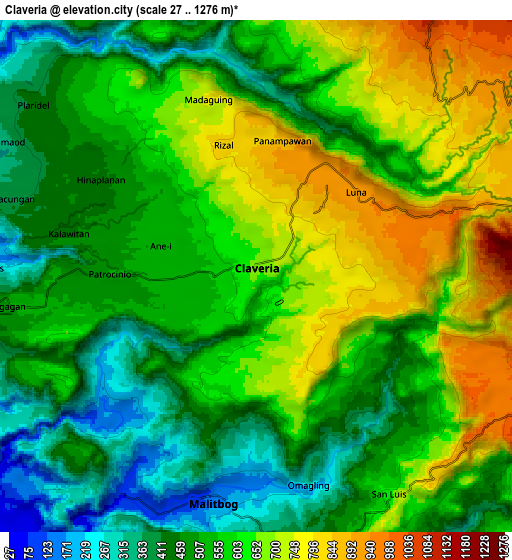 Zoom OUT 2x Claveria, Philippines elevation map