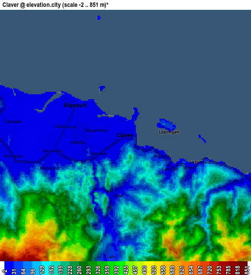 Zoom OUT 2x Claver, Philippines elevation map